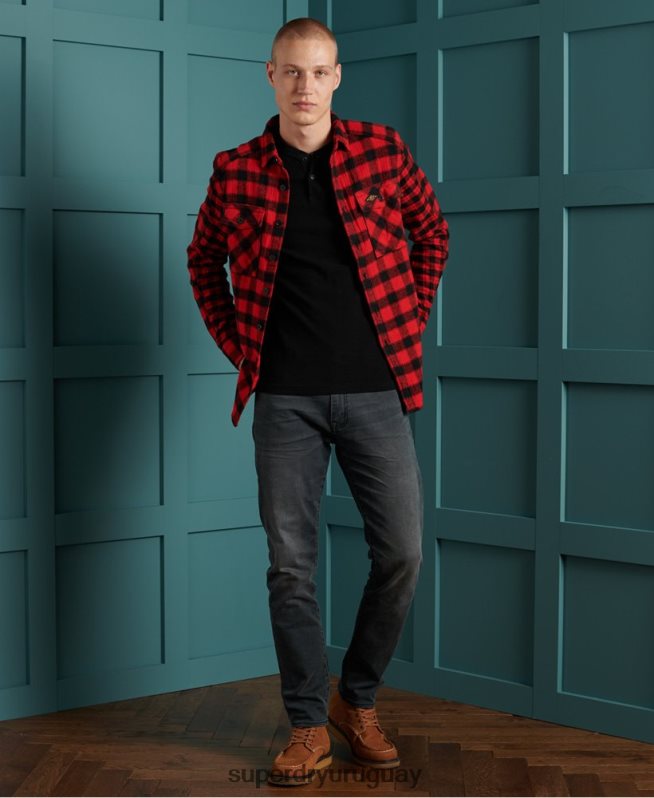 uy Superdry hombres top henley micro textura negro DT2N8Z1588 ropa