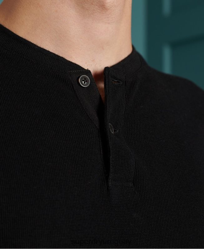 uy Superdry hombres top henley micro textura negro DT2N8Z1588 ropa