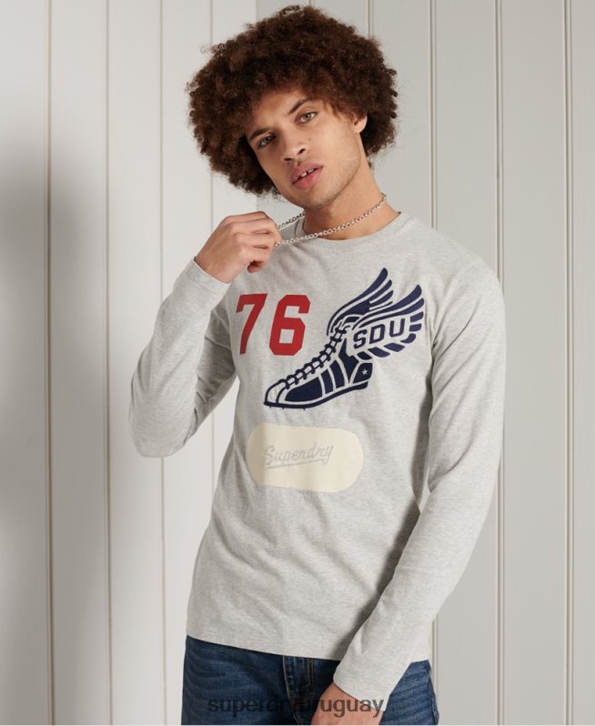 uy Superdry hombres top universitario de manga larga teñido gris DT2N8Z1558 ropa
