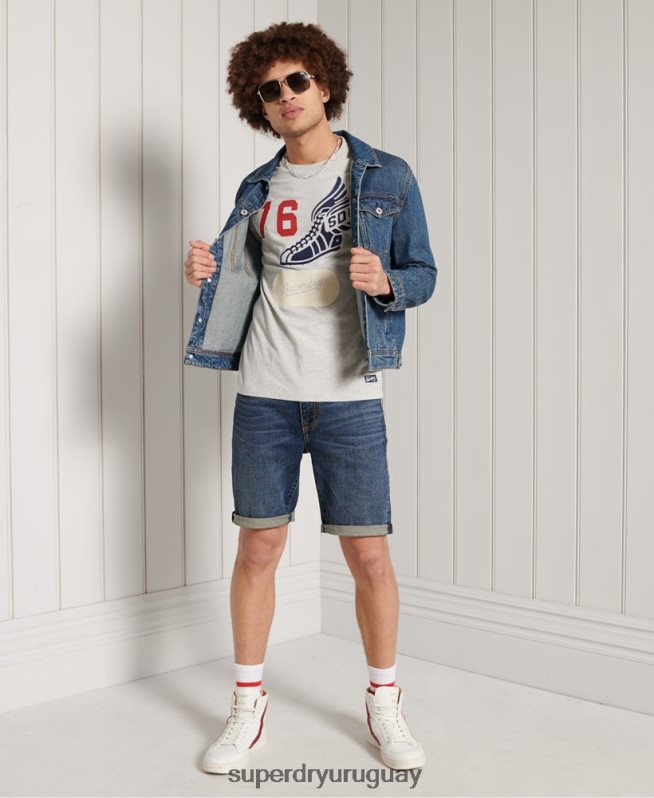 uy Superdry hombres top universitario de manga larga teñido gris DT2N8Z1558 ropa