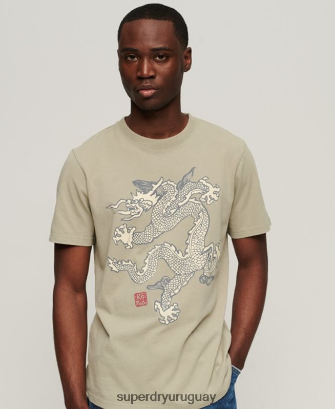 uy Superdry x Komodo hombres camiseta de la vendimia caqui DT2N8Z66 ropa