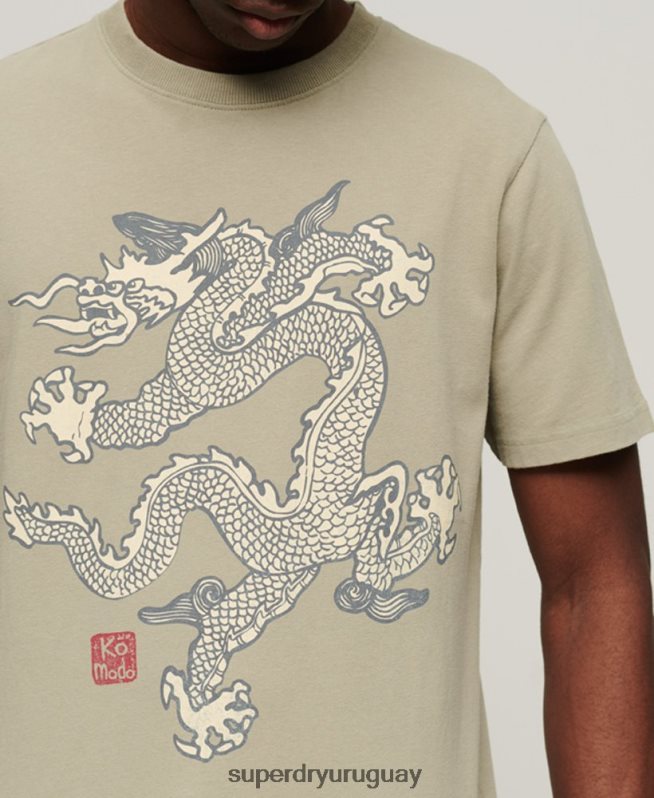 uy Superdry x Komodo hombres camiseta de la vendimia caqui DT2N8Z66 ropa