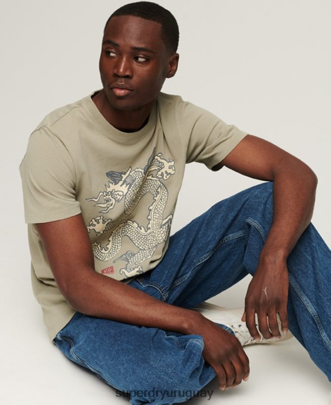 uy Superdry x Komodo hombres camiseta de la vendimia caqui DT2N8Z66 ropa