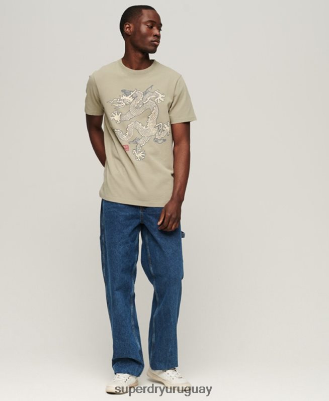 uy Superdry x Komodo hombres camiseta de la vendimia caqui DT2N8Z66 ropa