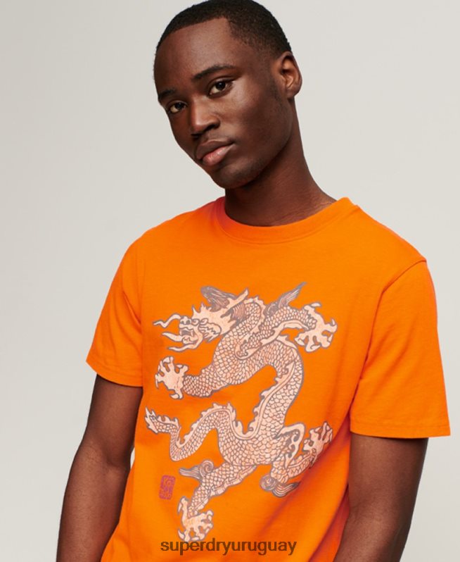 uy Superdry x Komodo hombres camiseta de la vendimia naranja DT2N8Z49 ropa