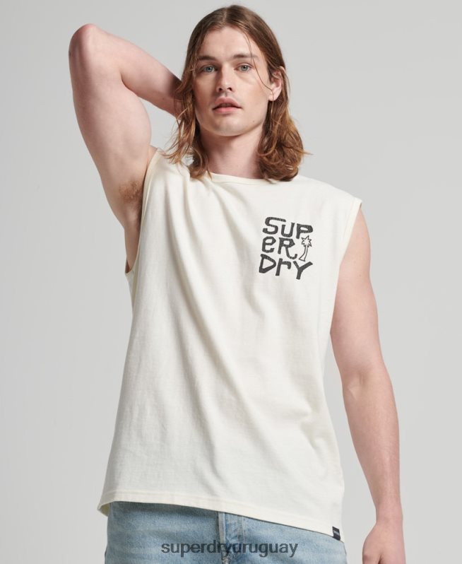 uy Superdry hombres camiseta de surf tribal vintage crema DT2N8Z1478 ropa