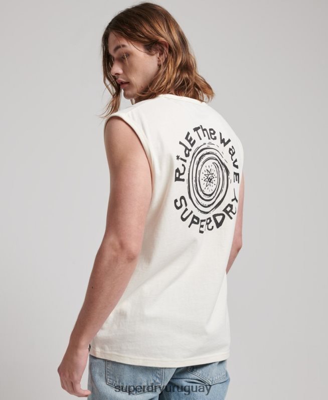 uy Superdry hombres camiseta de surf tribal vintage crema DT2N8Z1478 ropa