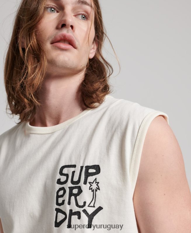 uy Superdry hombres camiseta de surf tribal vintage crema DT2N8Z1478 ropa