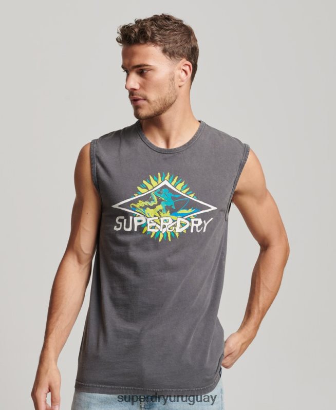 uy Superdry hombres camiseta de surf tribal vintage gris oscuro DT2N8Z1450 ropa