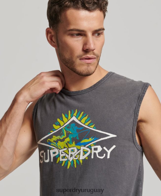 uy Superdry hombres camiseta de surf tribal vintage gris oscuro DT2N8Z1450 ropa