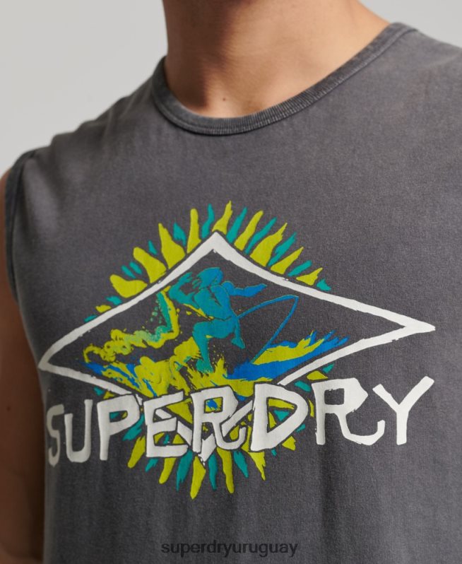 uy Superdry hombres camiseta de surf tribal vintage gris oscuro DT2N8Z1450 ropa
