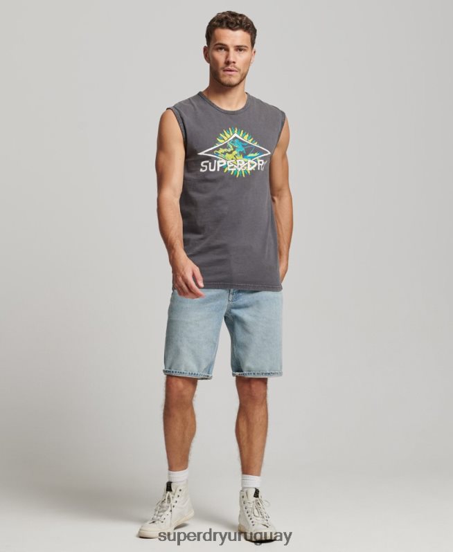 uy Superdry hombres camiseta de surf tribal vintage gris oscuro DT2N8Z1450 ropa