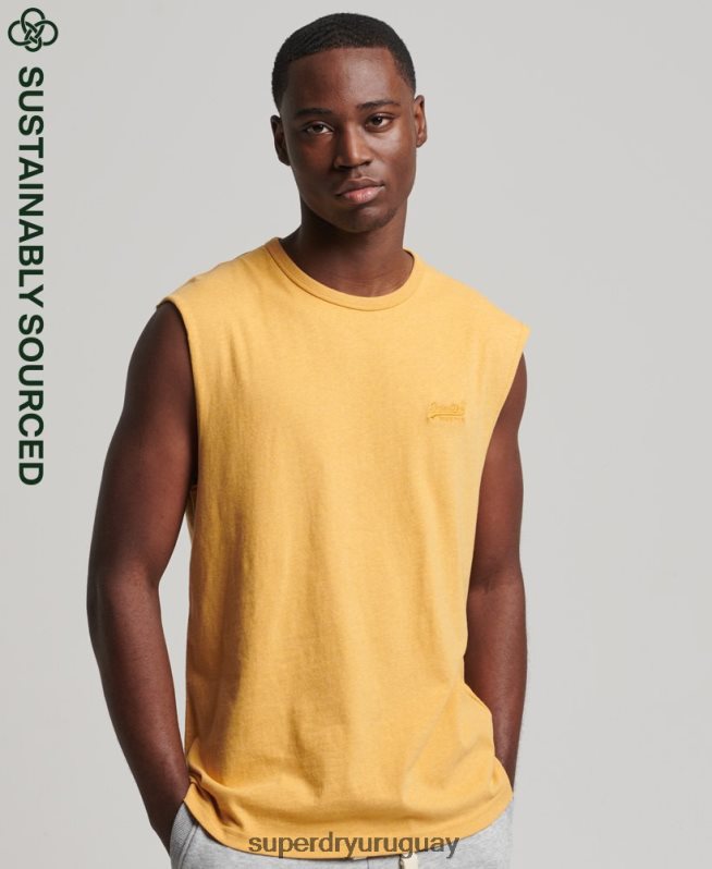 uy Superdry hombres camiseta sin mangas clásica de algodón orgánico amarillo DT2N8Z1529 ropa