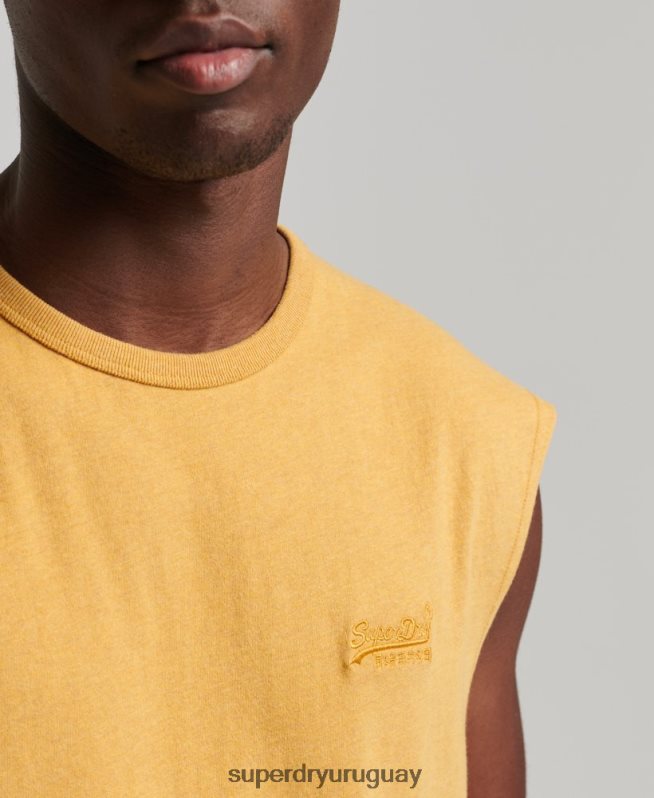 uy Superdry hombres camiseta sin mangas clásica de algodón orgánico amarillo DT2N8Z1529 ropa