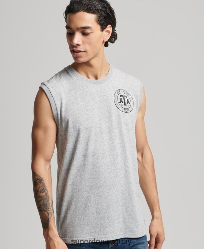 uy Superdry hombres camiseta sin mangas colegial vintage gris DT2N8Z1559 ropa