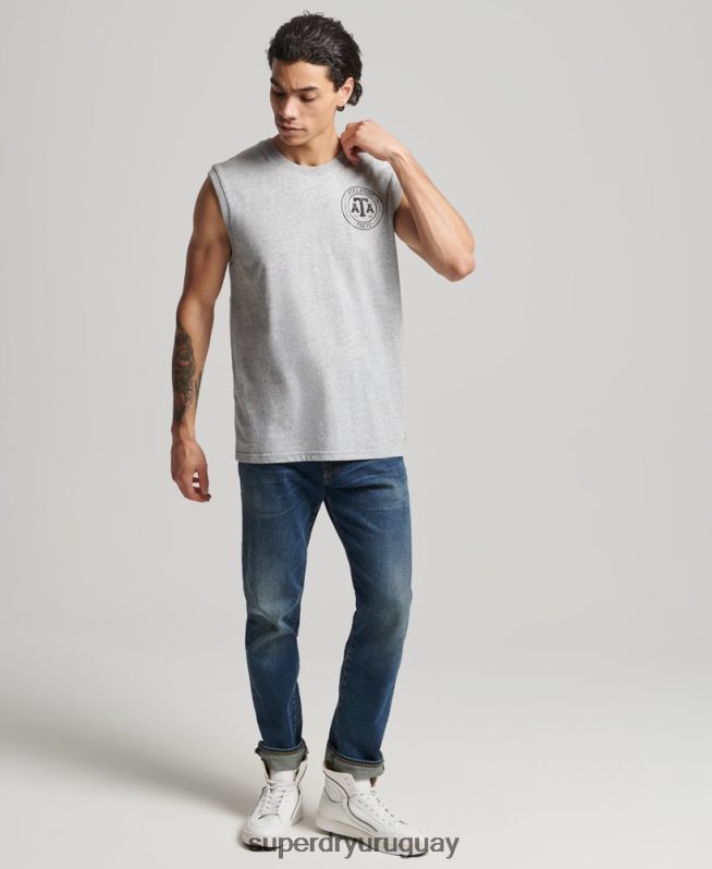 uy Superdry hombres camiseta sin mangas colegial vintage gris DT2N8Z1559 ropa