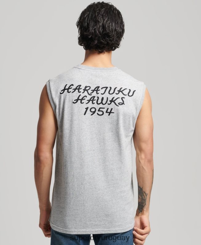 uy Superdry hombres camiseta sin mangas colegial vintage gris DT2N8Z1559 ropa