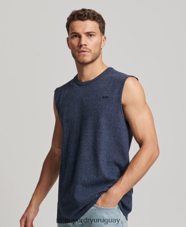 uy Superdry hombres camiseta sin mangas de algodón orgánico con logo vintage bordado Armada DT2N8Z1445 ropa