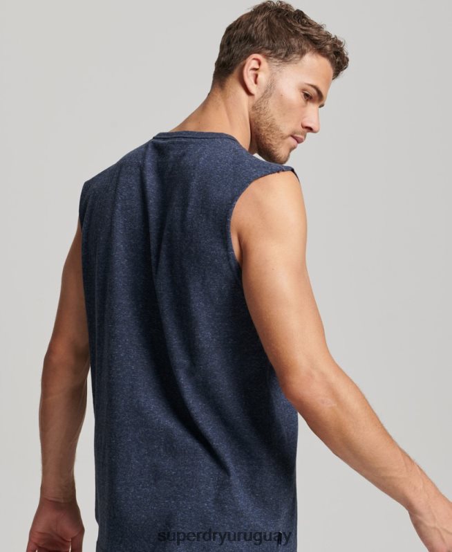 uy Superdry hombres camiseta sin mangas de algodón orgánico con logo vintage bordado Armada DT2N8Z1445 ropa