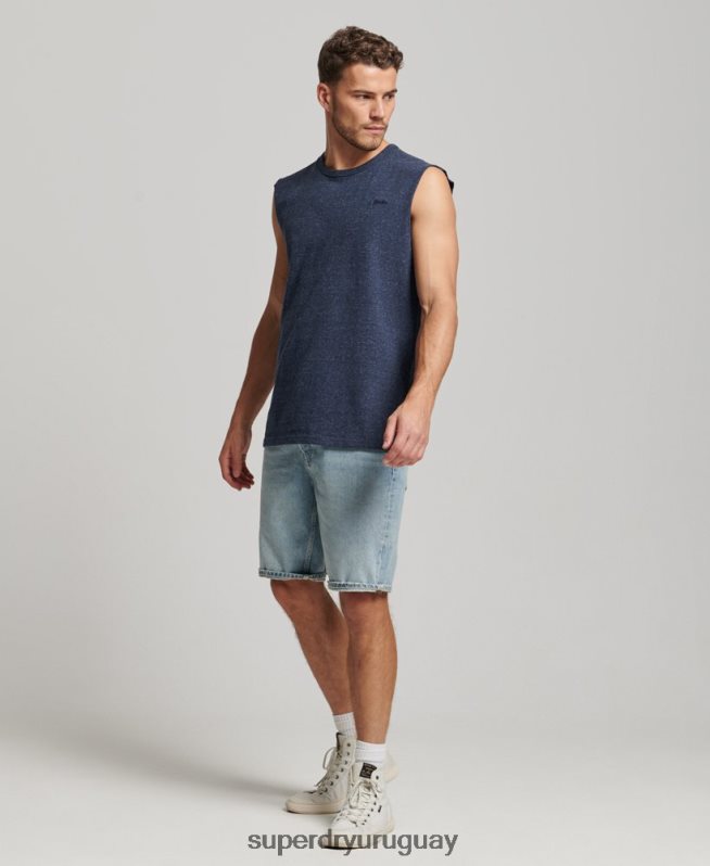 uy Superdry hombres camiseta sin mangas de algodón orgánico con logo vintage bordado Armada DT2N8Z1445 ropa
