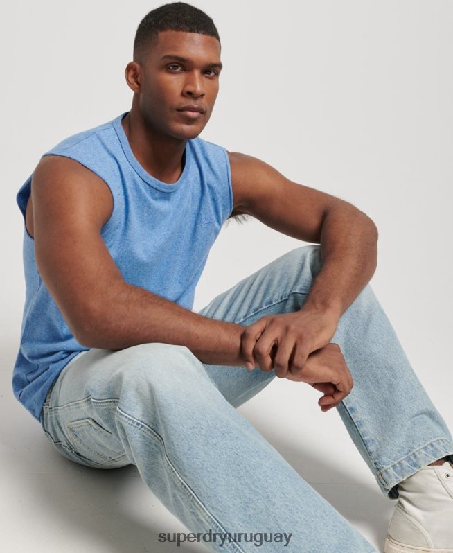 uy Superdry hombres camiseta sin mangas de algodón orgánico con logo vintage bordado azul DT2N8Z1451 ropa