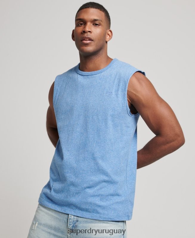 uy Superdry hombres camiseta sin mangas de algodón orgánico con logo vintage bordado azul DT2N8Z1451 ropa