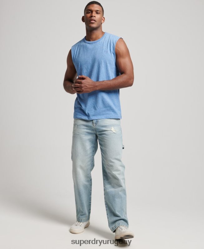 uy Superdry hombres camiseta sin mangas de algodón orgánico con logo vintage bordado azul DT2N8Z1451 ropa