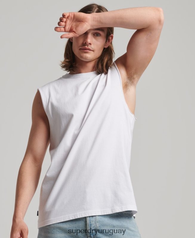 uy Superdry hombres camiseta sin mangas de algodón orgánico con logo vintage bordado blanco DT2N8Z1455 ropa