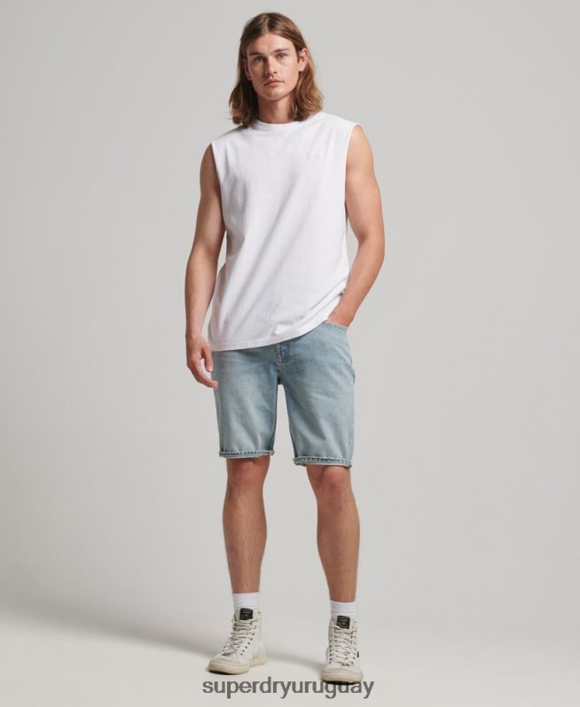 uy Superdry hombres camiseta sin mangas de algodón orgánico con logo vintage bordado blanco DT2N8Z1455 ropa