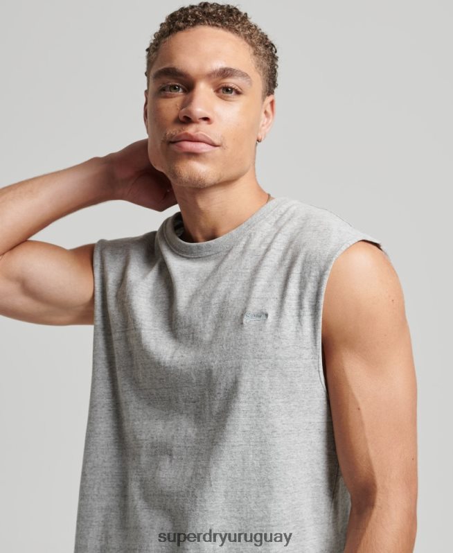 uy Superdry hombres camiseta sin mangas de algodón orgánico con logo vintage bordado gris DT2N8Z1447 ropa
