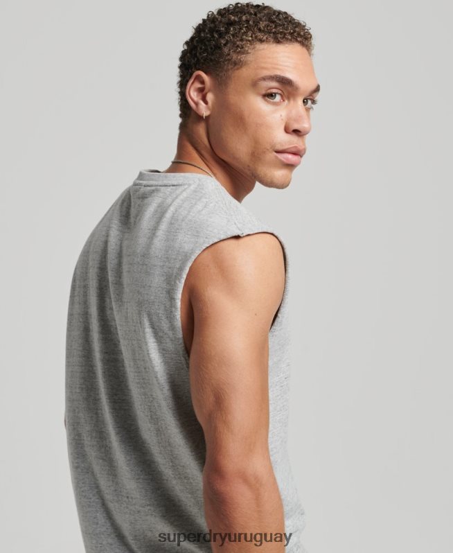 uy Superdry hombres camiseta sin mangas de algodón orgánico con logo vintage bordado gris DT2N8Z1447 ropa