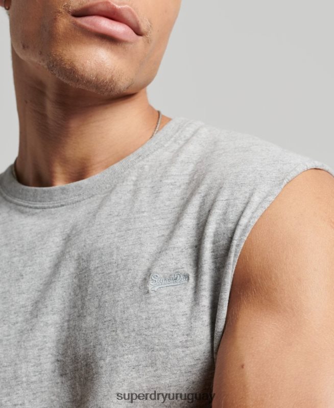 uy Superdry hombres camiseta sin mangas de algodón orgánico con logo vintage bordado gris DT2N8Z1447 ropa