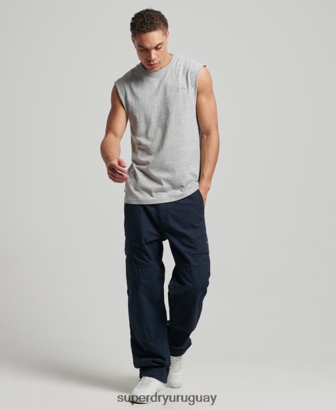 uy Superdry hombres camiseta sin mangas de algodón orgánico con logo vintage bordado gris DT2N8Z1447 ropa