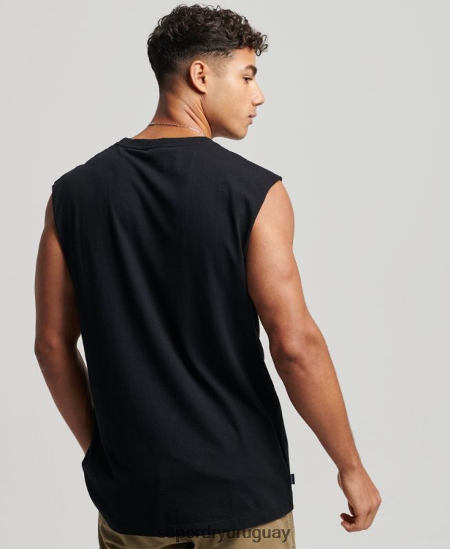 uy Superdry hombres camiseta sin mangas de algodón orgánico con logo vintage bordado negro DT2N8Z1443 ropa