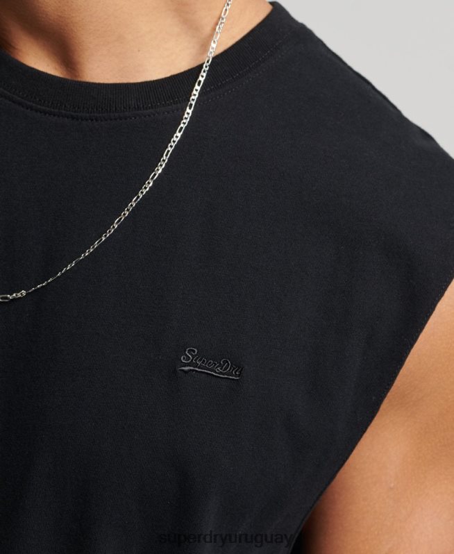 uy Superdry hombres camiseta sin mangas de algodón orgánico con logo vintage bordado negro DT2N8Z1443 ropa