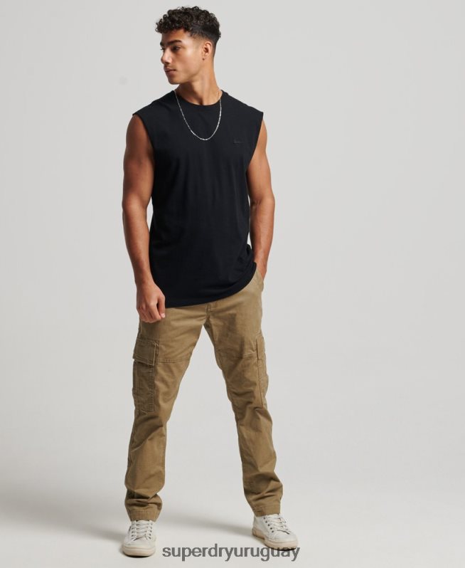 uy Superdry hombres camiseta sin mangas de algodón orgánico con logo vintage bordado negro DT2N8Z1443 ropa