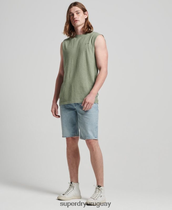 uy Superdry hombres camiseta sin mangas de algodón orgánico con logo vintage bordado verde DT2N8Z1449 ropa