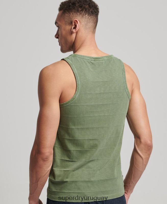 uy Superdry hombres camiseta sin mangas de algodón orgánico con textura vintage caqui DT2N8Z44 ropa