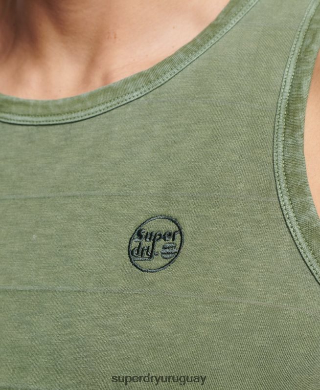 uy Superdry hombres camiseta sin mangas de algodón orgánico con textura vintage caqui DT2N8Z44 ropa