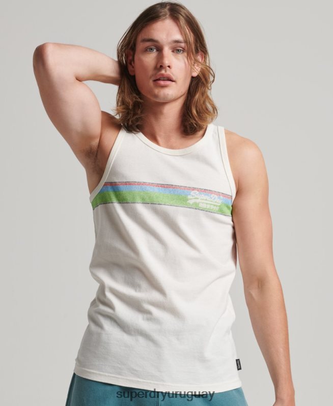 uy Superdry hombres chaleco cali con logo vintage blanco DT2N8Z1491 ropa