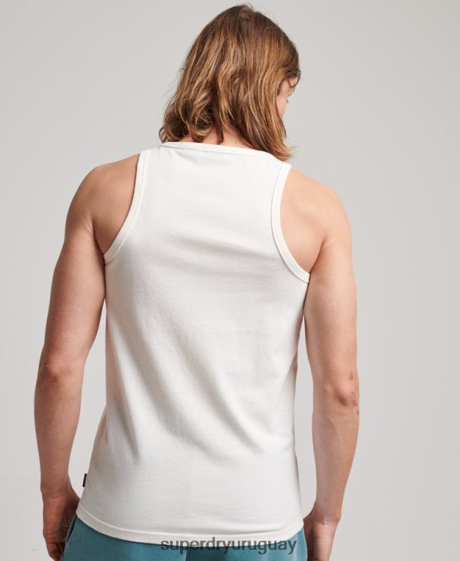 uy Superdry hombres chaleco cali con logo vintage blanco DT2N8Z1491 ropa