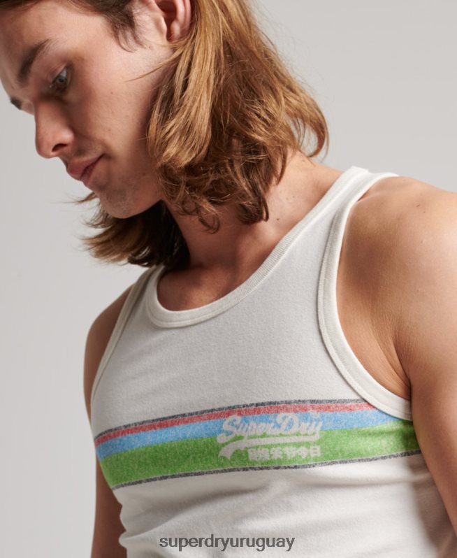 uy Superdry hombres chaleco cali con logo vintage blanco DT2N8Z1491 ropa