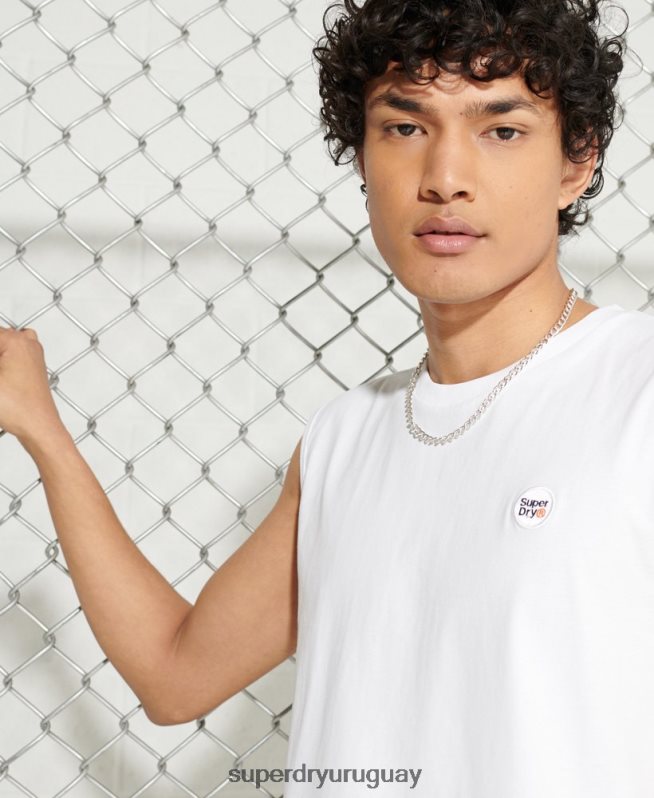 uy Superdry hombres chaleco colectivo extragrande de algodón orgánico blanco DT2N8Z6497 ropa