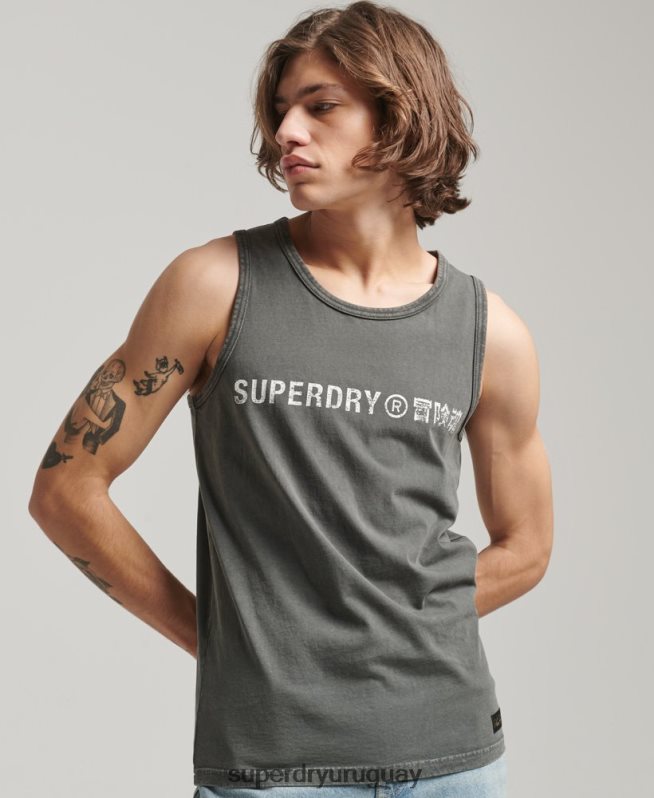 uy Superdry hombres chaleco vintage con logo corporativo gris oscuro DT2N8Z1524 ropa