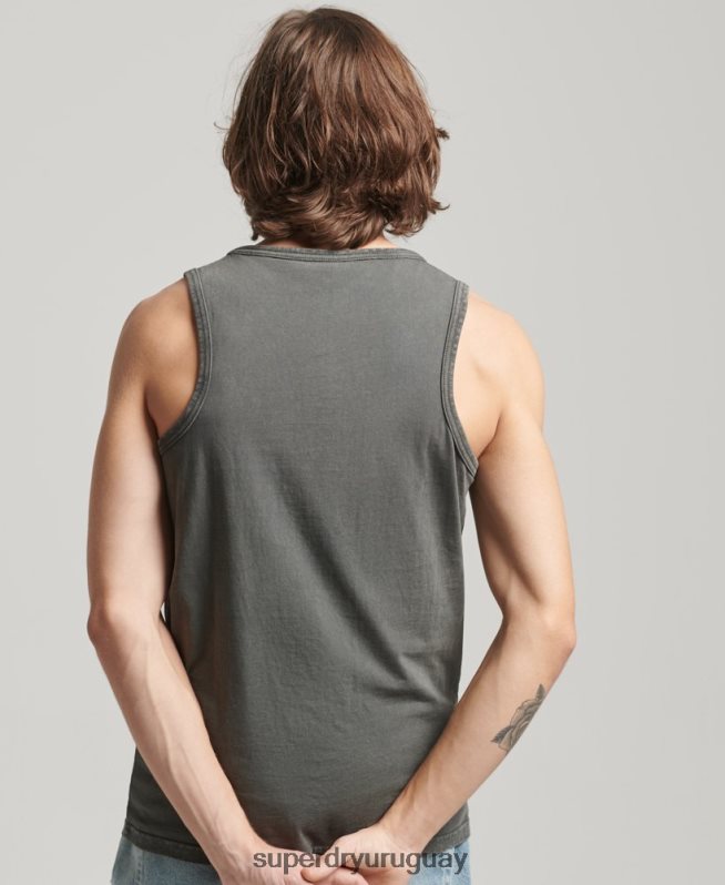 uy Superdry hombres chaleco vintage con logo corporativo gris oscuro DT2N8Z1524 ropa