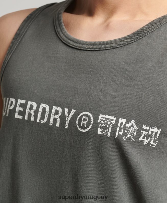 uy Superdry hombres chaleco vintage con logo corporativo gris oscuro DT2N8Z1524 ropa