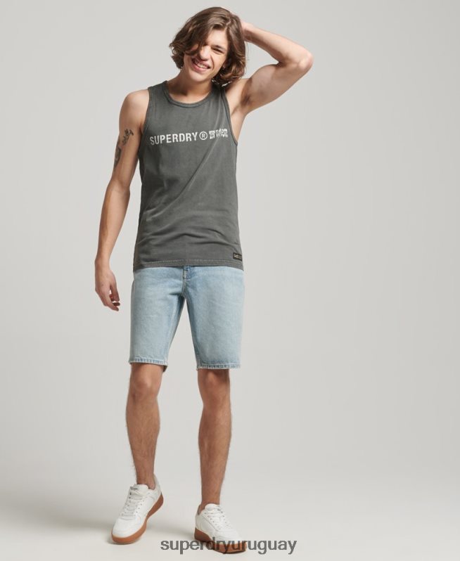uy Superdry hombres chaleco vintage con logo corporativo gris oscuro DT2N8Z1524 ropa