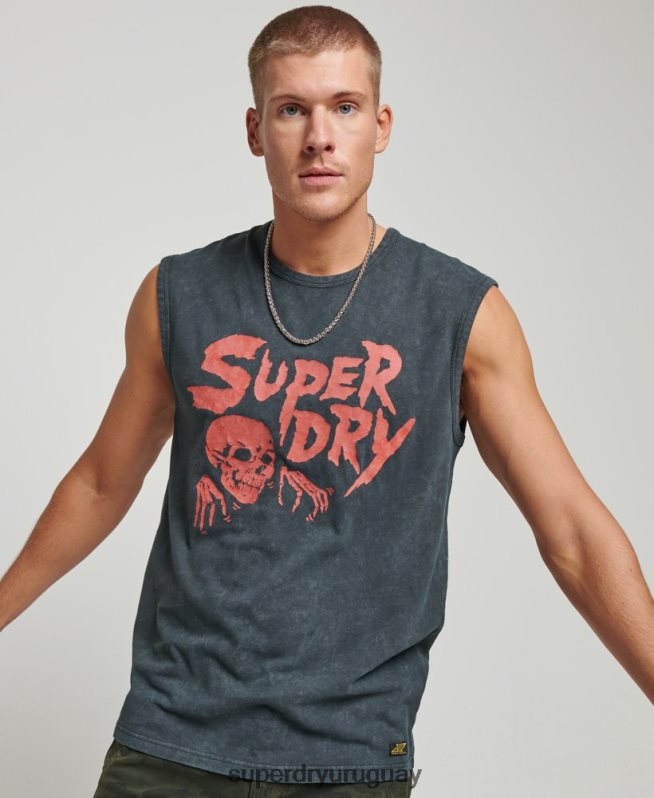 uy Superdry hombres chaleco vintage de volante de baja fidelidad negro DT2N8Z9 ropa