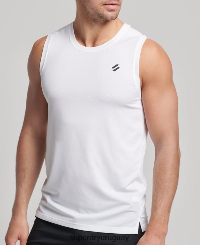 uy Superdry hombres correr chaleco blanco DT2N8Z5397 ropa