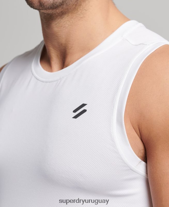 uy Superdry hombres correr chaleco blanco DT2N8Z5397 ropa